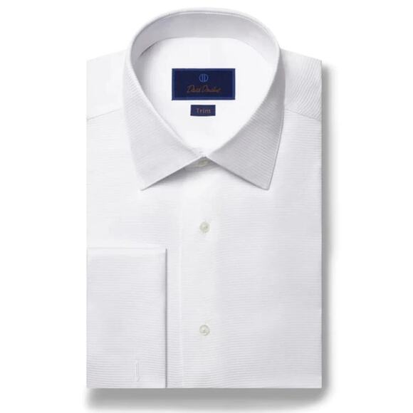 David Donahue Trim Fit White Spread Collar Long Sleeve Cotton Dress Sz 18 - Picture 1 of 8